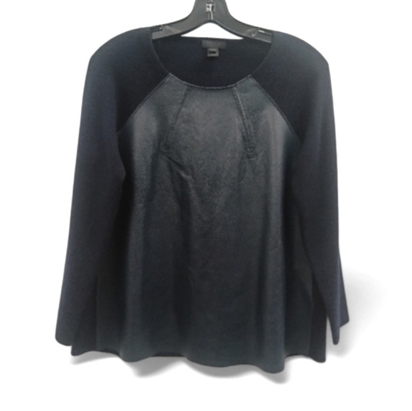 J. Crew 100% Genuine Leather & Merino Wool Lightweight Sweater Dark BLUE Size S